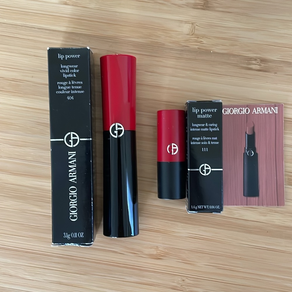 Giorgio Armani Lip Power lipstick 404 burgundy red - GA Beauty
